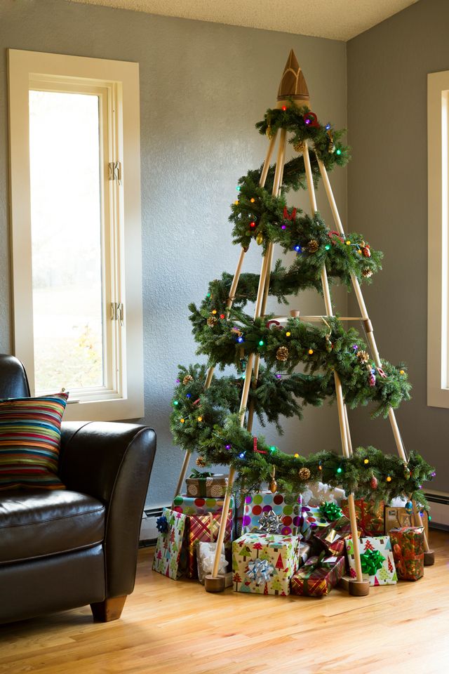 Wood Christmas tree influenced by ancient design-image via Pure Home