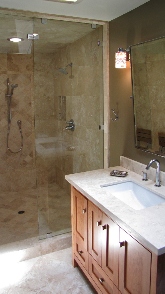 Small bathroom with steam shower from my latest project out in Bodega Bay, click the photo to read more about it