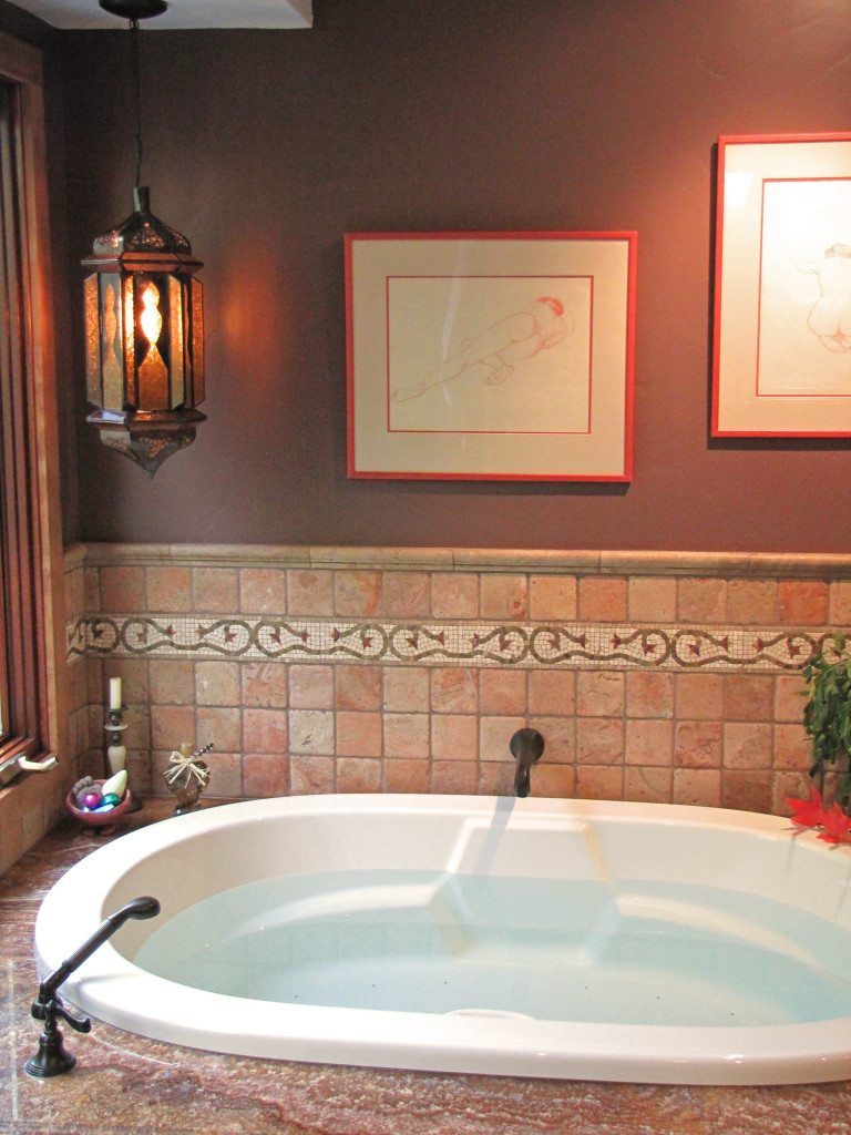 Mixing pieces in an Eclectic Bathroom Remodel-image via Irene Turner Interior Design & Renovation