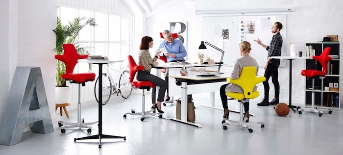 The Capisco ergonomically designed chair is good for the office as well