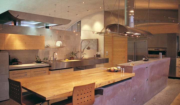 Fu Tung Cheng concrete kitchen design with Zephyr's Trapeze Ventilation Hood