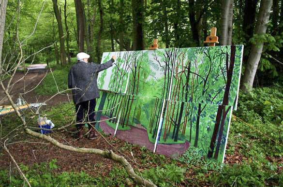 David Hockney painting a relatively small piece-image via This Girl Lel