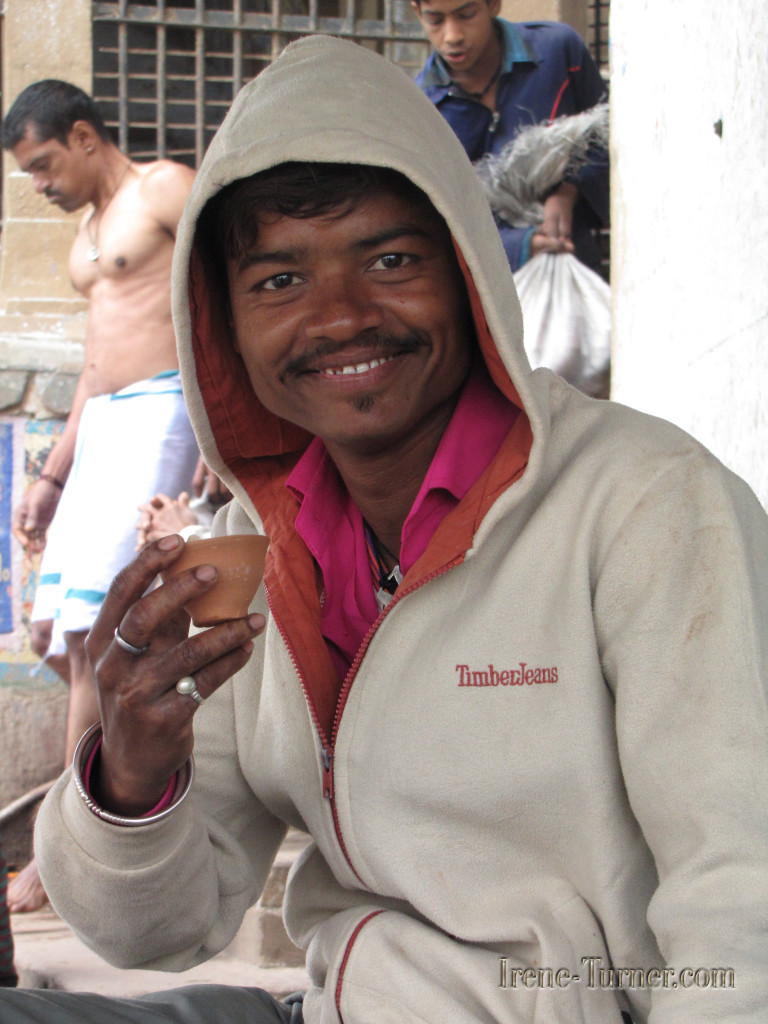 Sharing chai with us off the street-Happy People, India-images Irene Turner